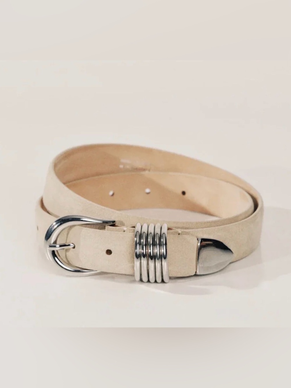 Dehanche hollyhock belt bone cream papyrus suede leather m medium silver
